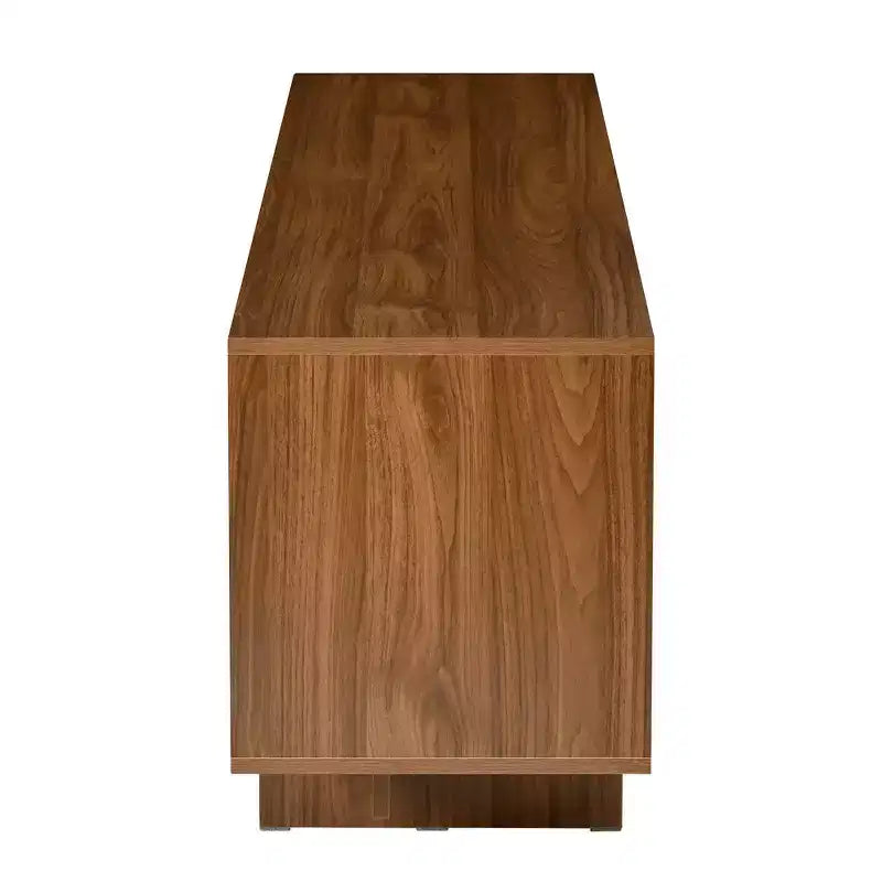 Meuble TV Whisen de style rétro en grain de bois, console média rustique, meuble TV à base robuste avec porte ondulée pour téléviseurs jusqu'à 75 pouces