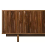 Meuble TV Whisen de style rétro en grain de bois, console média rustique, meuble TV à base robuste avec porte ondulée pour téléviseurs jusqu'à 75 pouces
