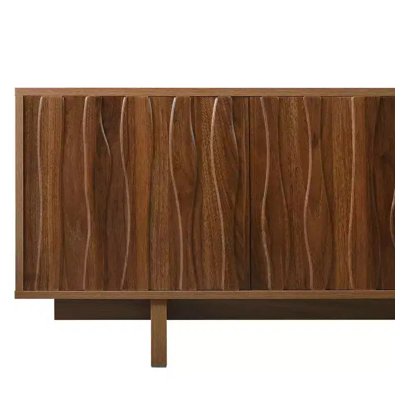 Meuble TV Whisen de style rétro en grain de bois, console média rustique, meuble TV à base robuste avec porte ondulée pour téléviseurs jusqu'à 75 pouces