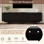 Meuble TV Whisen de style rétro en grain de bois, console média rustique, meuble TV à base robuste avec porte ondulée pour téléviseurs jusqu'à 75 pouces