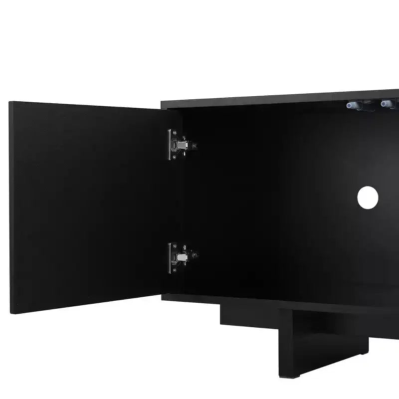 Meuble TV Whisen de style rétro en grain de bois, console média rustique, meuble TV à base robuste avec porte ondulée pour téléviseurs jusqu'à 75 pouces