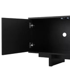 Meuble TV Whisen de style rétro en grain de bois, console média rustique, meuble TV à base robuste avec porte ondulée pour téléviseurs jusqu'à 75 pouces