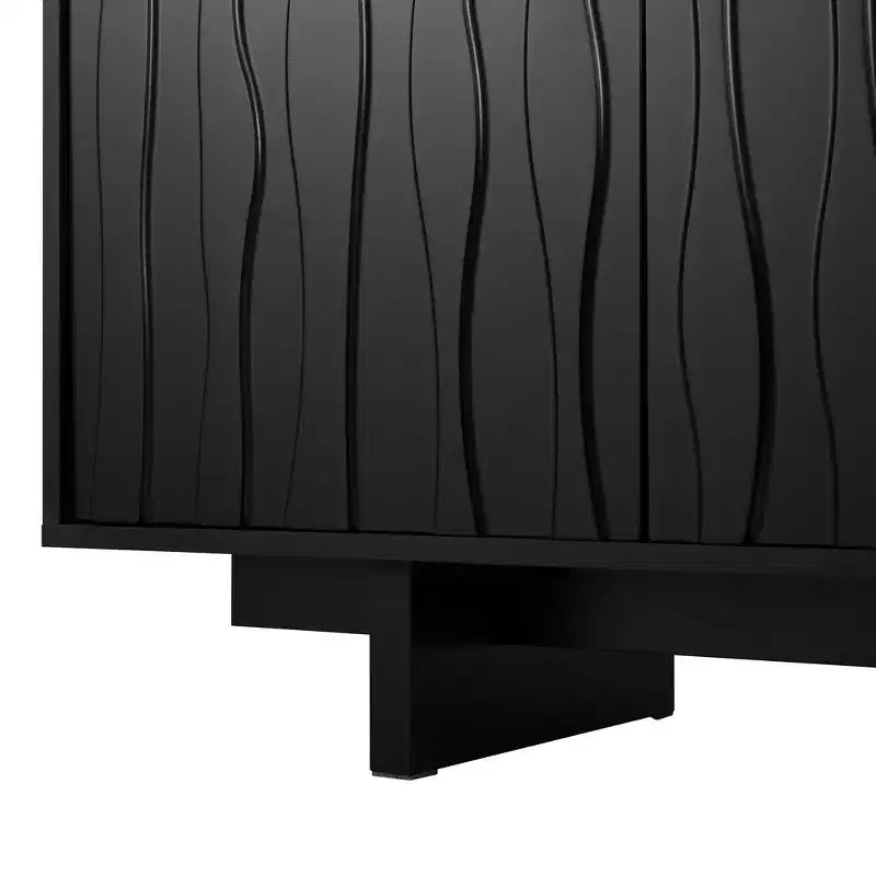 Meuble TV Whisen de style rétro en grain de bois, console média rustique, meuble TV à base robuste avec porte ondulée pour téléviseurs jusqu'à 75 pouces