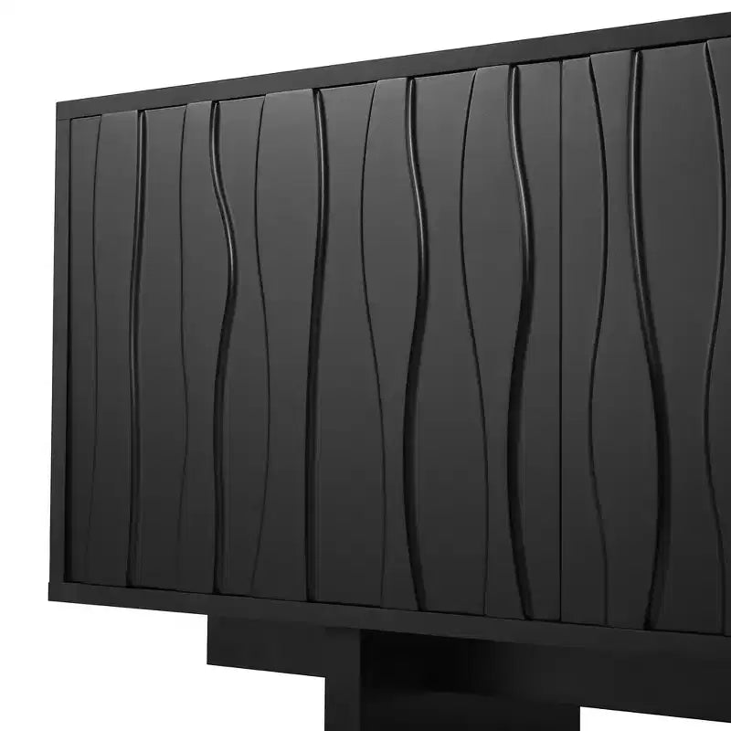 Meuble TV Whisen de style rétro en grain de bois, console média rustique, meuble TV à base robuste avec porte ondulée pour téléviseurs jusqu'à 75 pouces