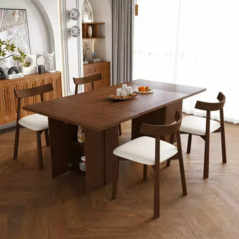 GDFStudio Camden 5 Piece Dining Table Set with Storage Base and Faux Leather Chairs