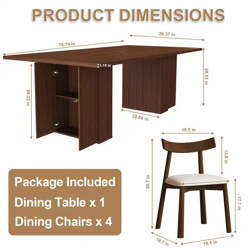 Ensemble de salle à manger 5 pièces GDFStudio Camden avec table de rangement et chaises en similicuir