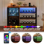COZONY Meuble de bar à café industriel 42" avec lumières LED, prises électriques et rangement en verre pour la maison et la salle à manger