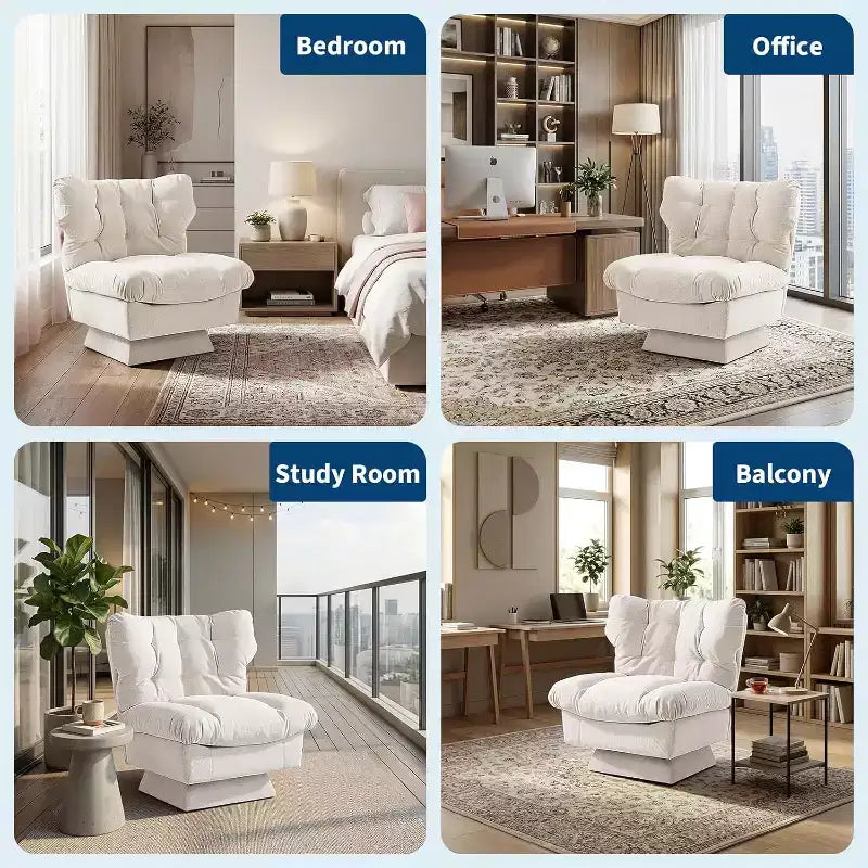 Fauteuil pivotant à 360°, Chenille Douillette & Coussin Épais pour la Maison et les Bureaux