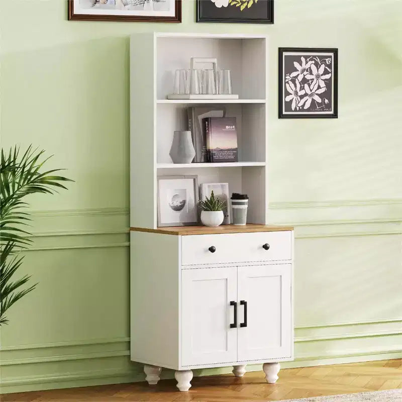 GDFStudio Ming Armoire haute en bois de 160 cm avec étagères réglables, tiroir et portes