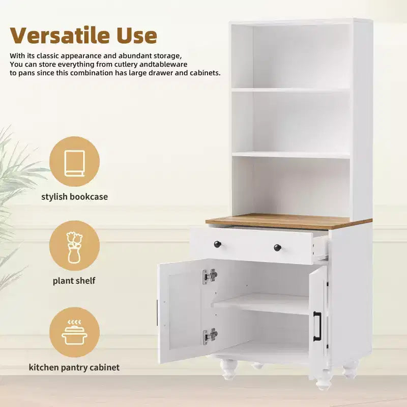 GDFStudio Ming Armoire haute en bois de 160 cm avec étagères réglables, tiroir et portes