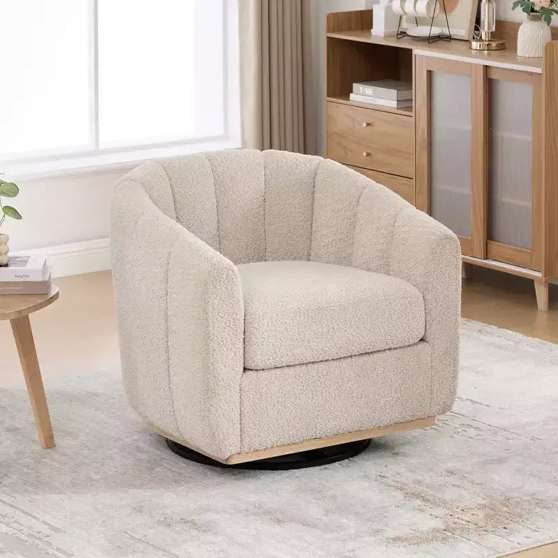 TUYOHW 31.89 Fauteuil pivotant moderne en chenille, fauteuil d'appoint avec base en métal, fauteuil de salon rembourré pour salon, bureau, chambre à coucher