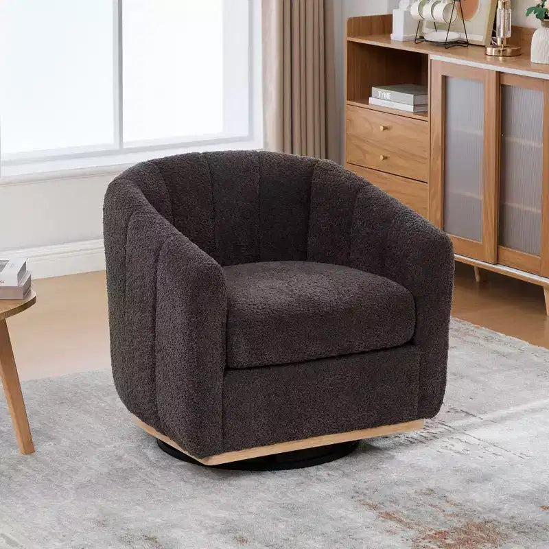 TUYOHW 31.89 Fauteuil pivotant moderne en chenille, fauteuil d'appoint avec base en métal, fauteuil de salon rembourré pour salon, bureau, chambre à coucher