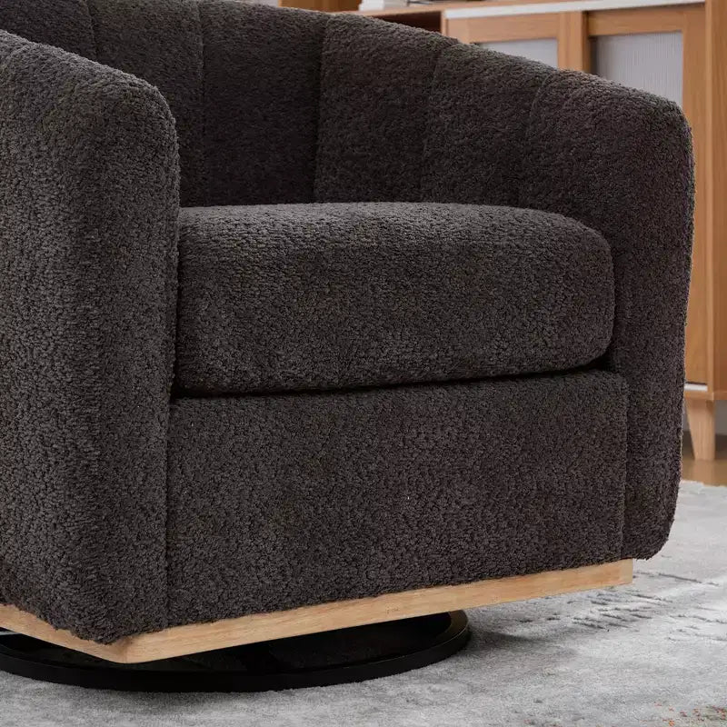TUYOHW 31.89 Fauteuil pivotant moderne en chenille, fauteuil d'appoint avec base en métal, fauteuil de salon rembourré pour salon, bureau, chambre à coucher