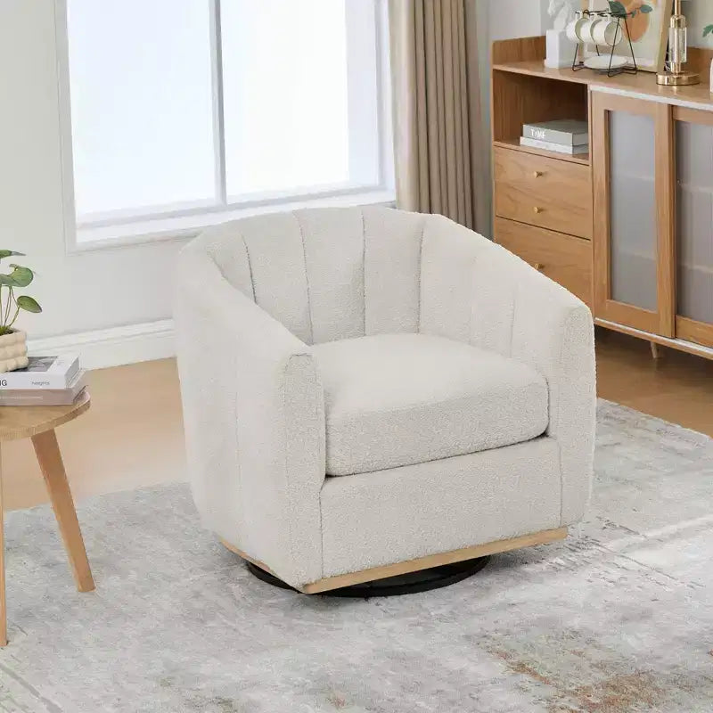 TUYOHW 31.89 Fauteuil pivotant moderne en chenille, fauteuil d'appoint avec base en métal, fauteuil de salon rembourré pour salon, bureau, chambre à coucher