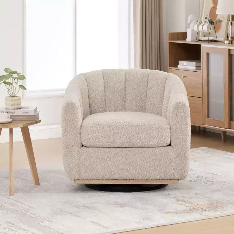 TUYOHW 31.89 Fauteuil pivotant moderne en chenille, fauteuil d'appoint avec base en métal, fauteuil de salon rembourré pour salon, bureau, chambre à coucher