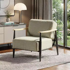 Fauteuil en bois massif et coussin rembourré beige, noir et naturel HomeRoots 28
