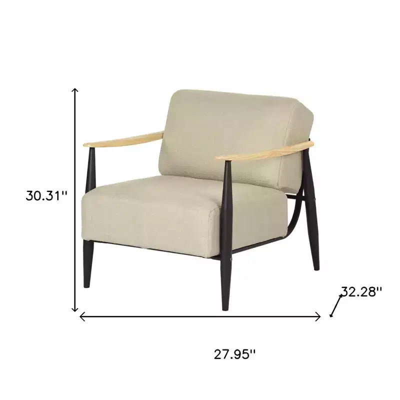 Fauteuil en bois massif et coussin rembourré beige, noir et naturel HomeRoots 28