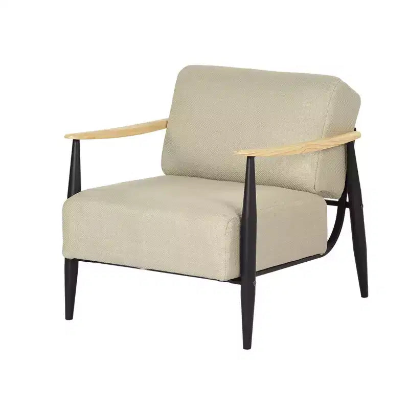Fauteuil en bois massif et coussin rembourré beige, noir et naturel HomeRoots 28