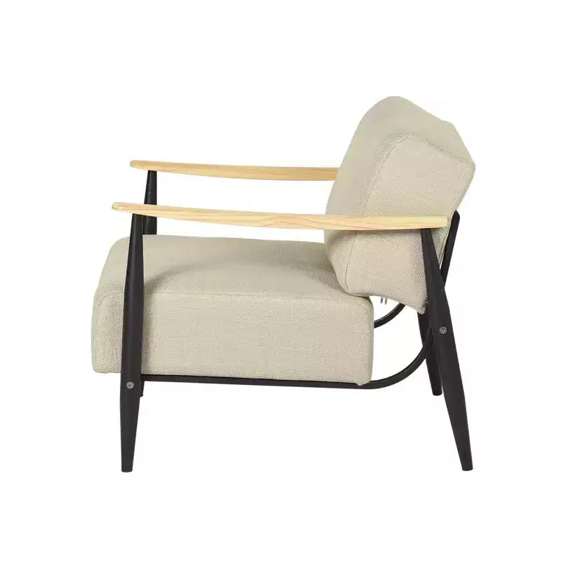 Fauteuil en bois massif et coussin rembourré beige, noir et naturel HomeRoots 28