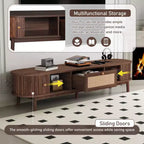 JVNOXKMeuble TV au design moderne pour téléviseurs 75 pouces, console multimédia avec tiroir en rotin pour salon, 1 tiroir et 2 armoires à portes coulissantes