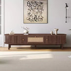 JVNOXKMeuble TV au design moderne pour téléviseurs 75 pouces, console multimédia avec tiroir en rotin pour salon, 1 tiroir et 2 armoires à portes coulissantes