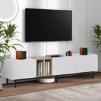 Meuble TV moderne JVNOXK 77 pouces, convient aux téléviseurs de 80 pouces, avec 3 portes de placard, console multimédia avec grand espace de rangement, idéal pour les salons