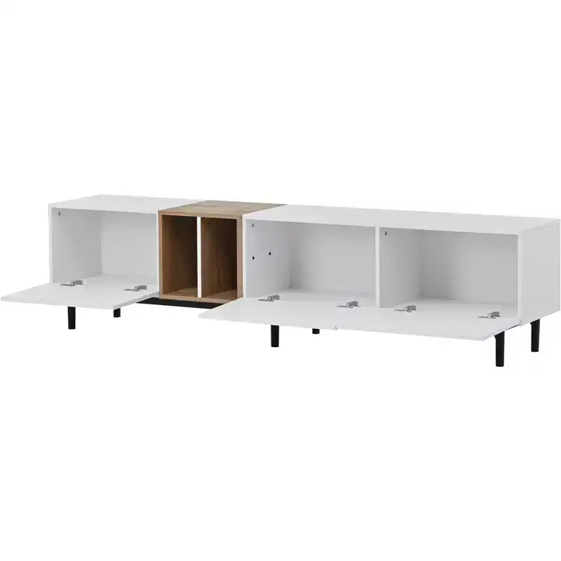 Meuble TV moderne JVNOXK 77 pouces, convient aux téléviseurs de 80 pouces, avec 3 portes de placard, console multimédia avec grand espace de rangement, idéal pour les salons