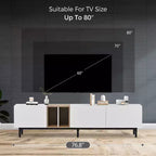 Meuble TV moderne JVNOXK 77 pouces, convient aux téléviseurs de 80 pouces, avec 3 portes de placard, console multimédia avec grand espace de rangement, idéal pour les salons