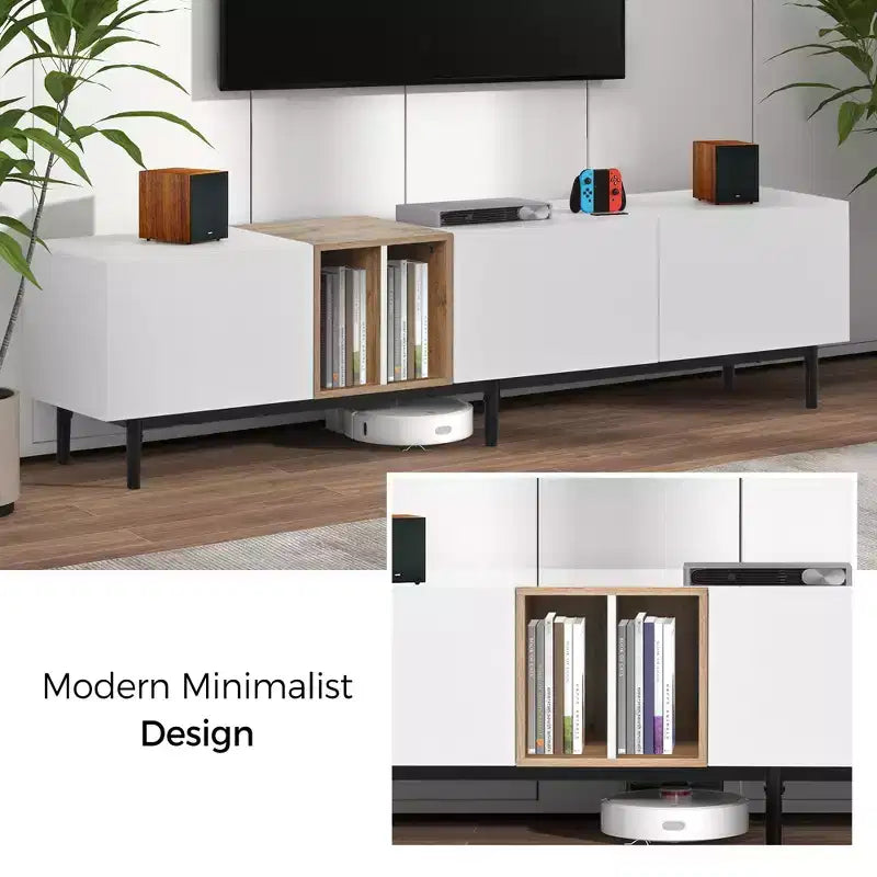 Meuble TV moderne JVNOXK 77 pouces, convient aux téléviseurs de 80 pouces, avec 3 portes de placard, console multimédia avec grand espace de rangement, idéal pour les salons