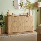JVNOXK Commode à 6 tiroirs, commode moderne de 140 cm de large, design incurvé en vague, meuble TV et meuble multimédia, Noyer
