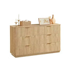 JVNOXK Commode à 6 tiroirs, commode moderne de 140 cm de large, design incurvé en vague, meuble TV et meuble multimédia, Noyer