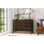 Buffet Pearson en bois massif de 42 po de large avec 3 tiroirs, style moderne du milieu du siècle, couleur noyer brun