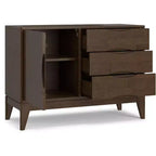 Buffet Pearson en bois massif de 42 po de large avec 3 tiroirs, style moderne du milieu du siècle, couleur noyer brun