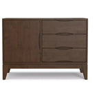 Buffet Pearson en bois massif de 42 po de large avec 3 tiroirs, style moderne du milieu du siècle, couleur noyer brun