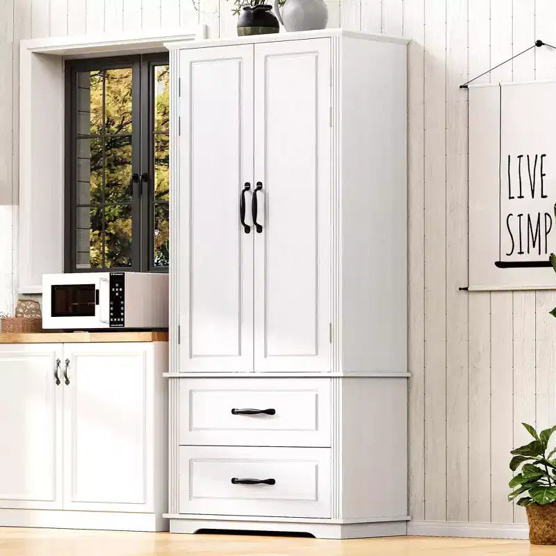 Élégant buffet de cuisine de style ferme de 71 po – 2 grands tiroirs, 8 étagères de porte à texture gaufrée, 3 étagères de placard pour cuisine et salle à manger