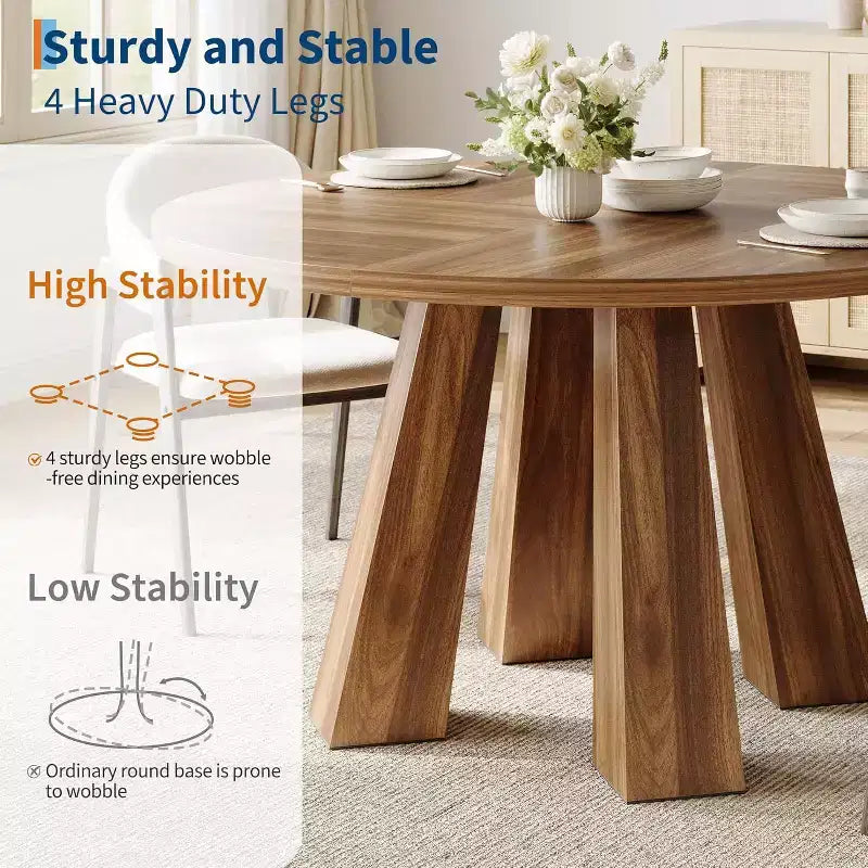 Table à manger ronde Acekool pour 4, table de cuisine de style ferme avec base robuste pour salle à manger ou cuisine (table seule)