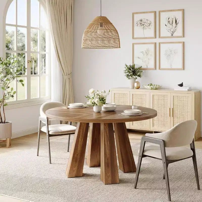 Table à manger ronde Acekool pour 4, table de cuisine de style ferme avec base robuste pour salle à manger ou cuisine (table seule)