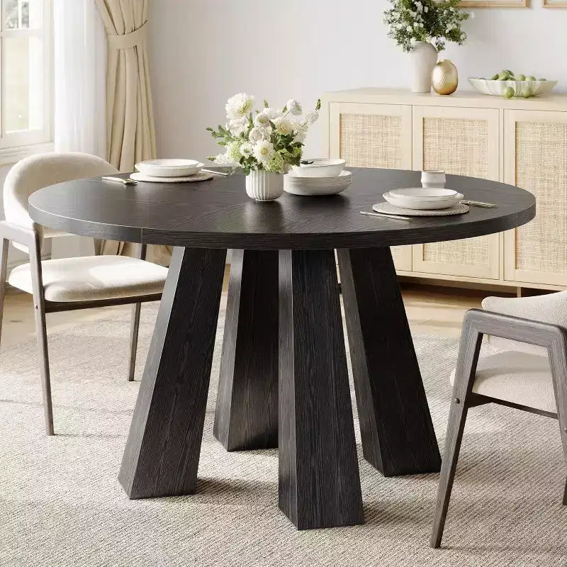 Table à manger ronde Acekool pour 4, table de cuisine de style ferme avec base robuste pour salle à manger ou cuisine (table seule)