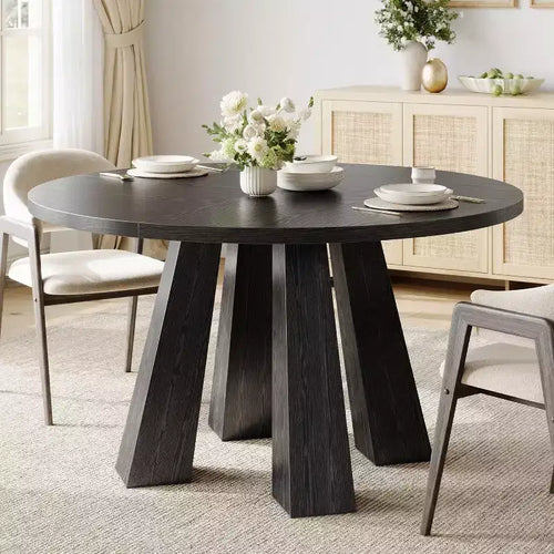 Table à manger ronde Acekool pour 4, table de cuisine de style ferme avec base robuste pour salle à manger ou cuisine (table seule)