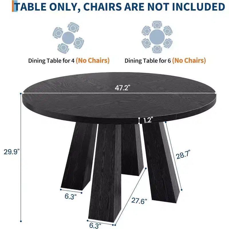 Table à manger ronde Acekool pour 4, table de cuisine de style ferme avec base robuste pour salle à manger ou cuisine (table seule)