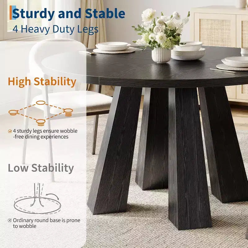 Table à manger ronde Acekool pour 4, table de cuisine de style ferme avec base robuste pour salle à manger ou cuisine (table seule)