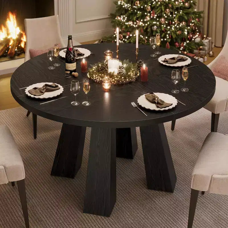 Table à manger ronde Acekool pour 4, table de cuisine de style ferme avec base robuste pour salle à manger ou cuisine (table seule)