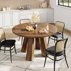 Table à manger ronde Acekool pour 4, table de cuisine de style ferme avec base robuste pour salle à manger ou cuisine (table seule)