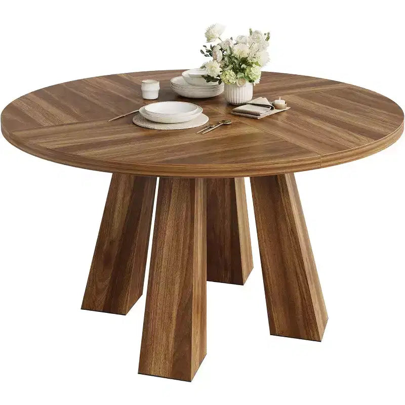 Table à manger ronde Acekool pour 4, table de cuisine de style ferme avec base robuste pour salle à manger ou cuisine (table seule)