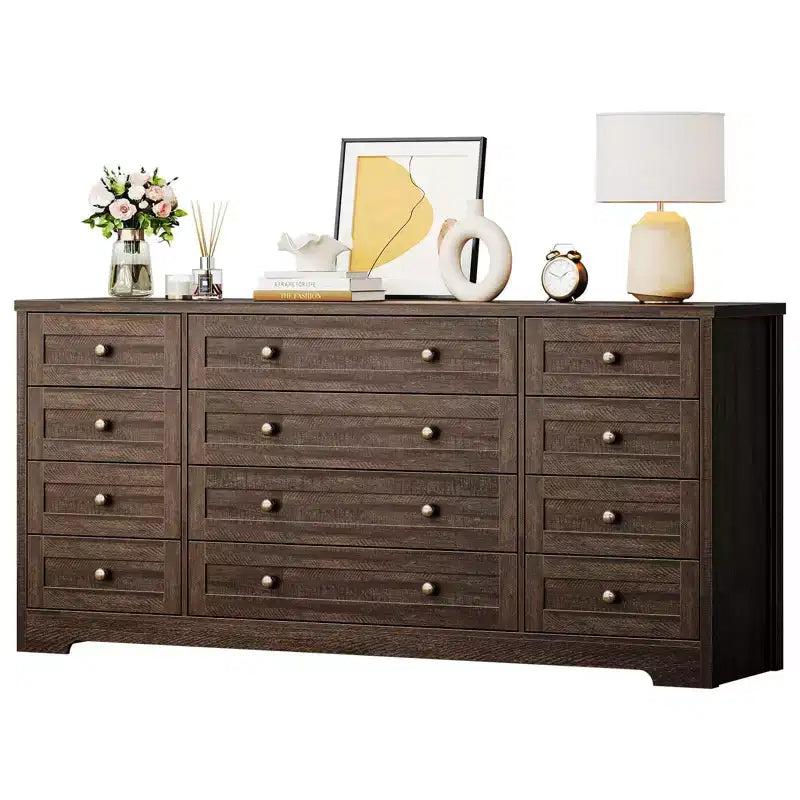 Commode à 12 tiroirs COZONY, Commode en bois de 160 cm de large, Meuble TV moderne pour TV de 65 pouces, Pour chambre à coucher, salon, entrée