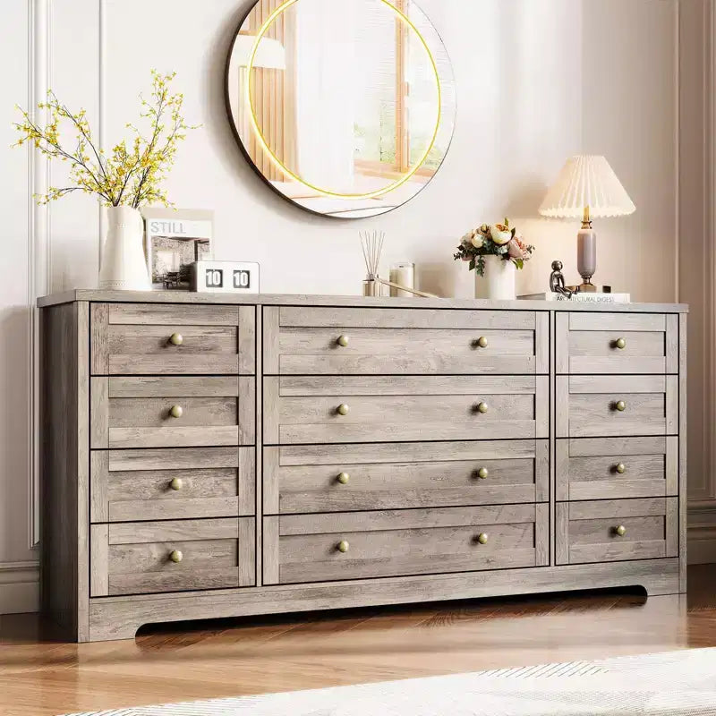 Commode à 12 tiroirs COZONY, Commode en bois de 160 cm de large, Meuble TV moderne pour TV de 65 pouces, Pour chambre à coucher, salon, entrée