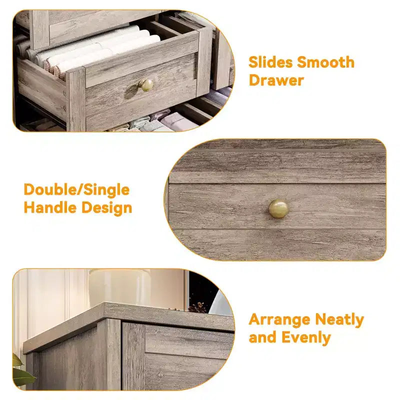 Commode à 12 tiroirs COZONY, Commode en bois de 160 cm de large, Meuble TV moderne pour TV de 65 pouces, Pour chambre à coucher, salon, entrée