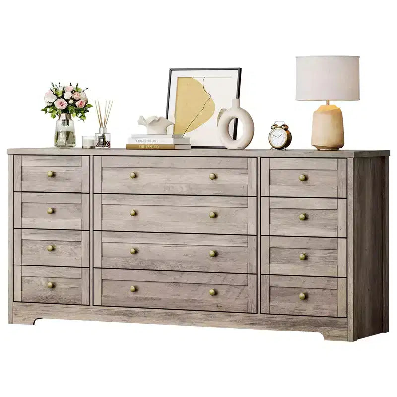 Commode à 12 tiroirs COZONY, Commode en bois de 160 cm de large, Meuble TV moderne pour TV de 65 pouces, Pour chambre à coucher, salon, entrée