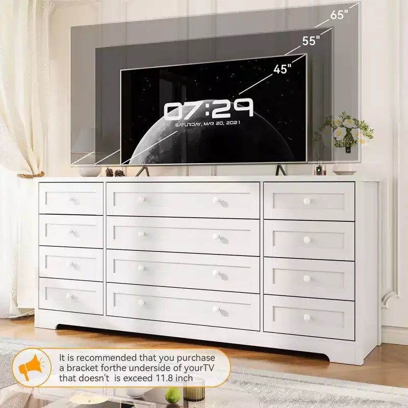 Commode à 12 tiroirs COZONY, Commode en bois de 160 cm de large, Meuble TV moderne pour TV de 65 pouces, Pour chambre à coucher, salon, entrée