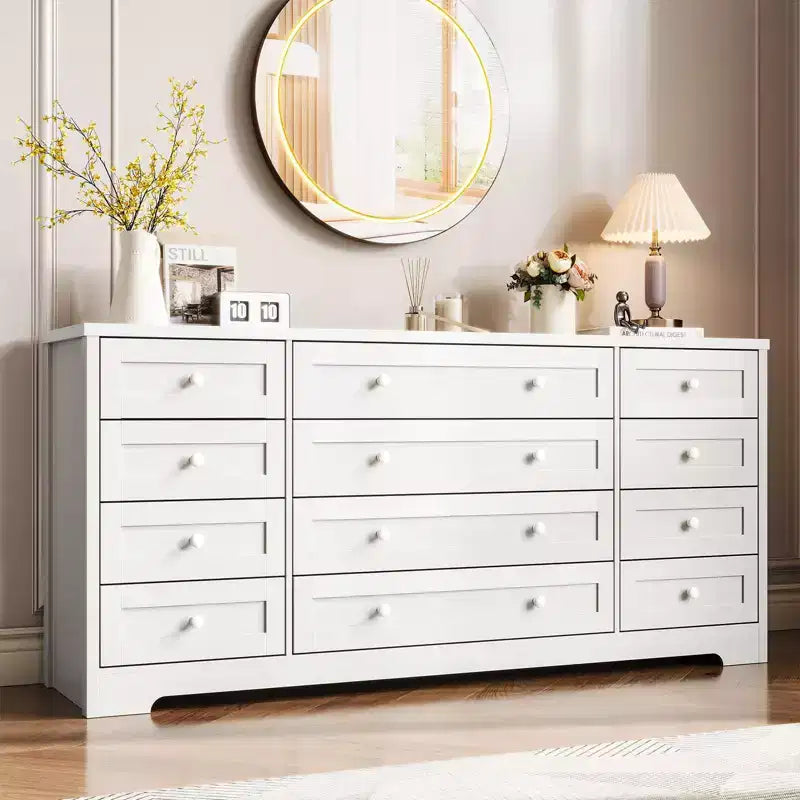 Commode à 12 tiroirs COZONY, Commode en bois de 160 cm de large, Meuble TV moderne pour TV de 65 pouces, Pour chambre à coucher, salon, entrée